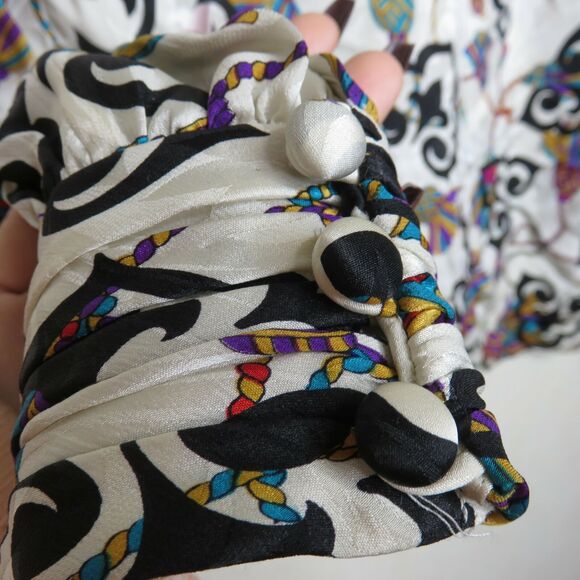 Vintage Adrianna Papell Silk High Neck Blouse Tassel Pattern - Women's Size 4 - Picture 4 of 7